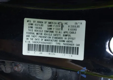 2014 Honda Accord Ex-L из США, поврежденный, VIN 1HGCR2F83EA244921